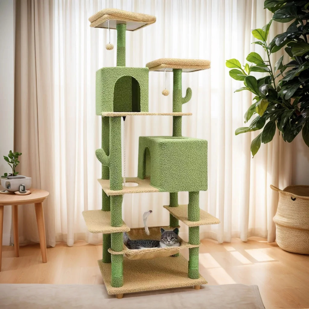 YXT 190cm Large Cat Tree Tower Home Furniture Cat Tower Pets Hammock Sisal Cat Scratching Post Climbing Frame Toy Spacious Perch