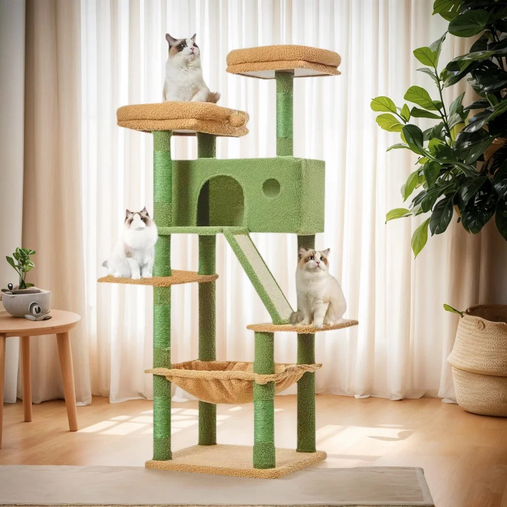 YXT 190cm Large Cat Tree Tower Home Furniture Cat Tower Pets Hammock Sisal Cat Scratching Post Climbing Frame Toy Spacious Perch
