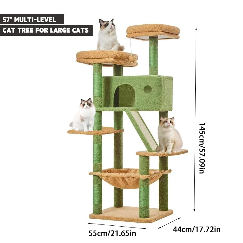 YXT 190cm Large Cat Tree Tower Home Furniture Cat Tower Pets Hammock Sisal Cat Scratching Post Climbing Frame Toy Spacious Perch