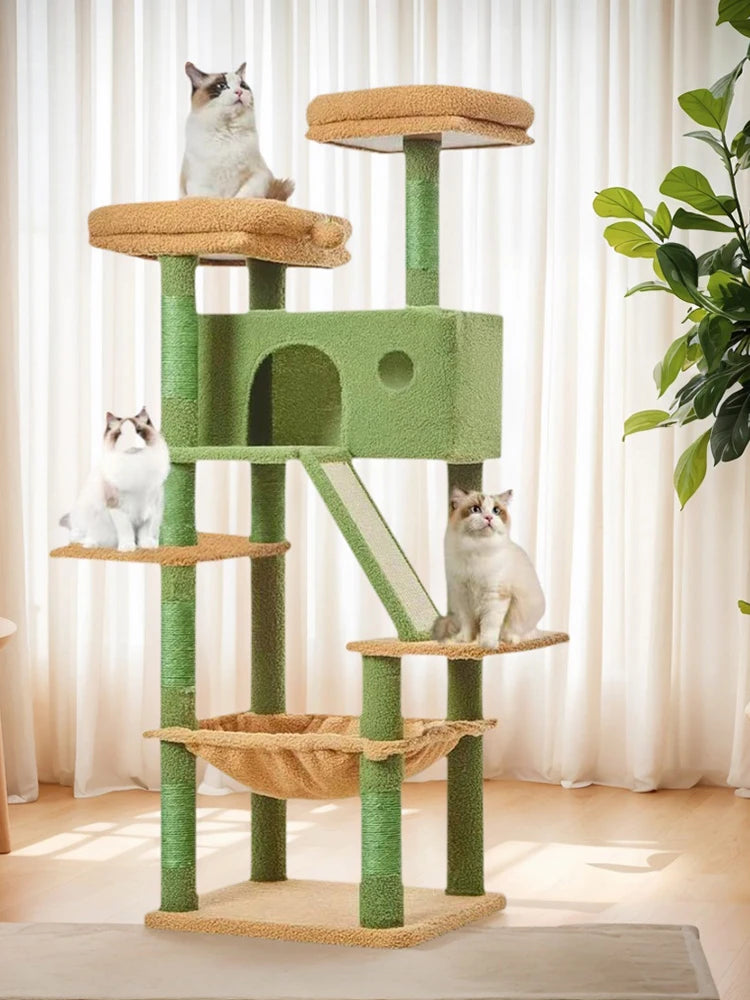 YXT 190cm Large Cat Tree Tower Home Furniture Cat Tower Pets Hammock Sisal Cat Scratching Post Climbing Frame Toy Spacious Perch