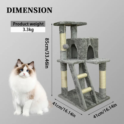 YXT Cat kitten tower with large modern widened perch, cute indoor multi-level cat activity tree, claw grinding post, small ramp