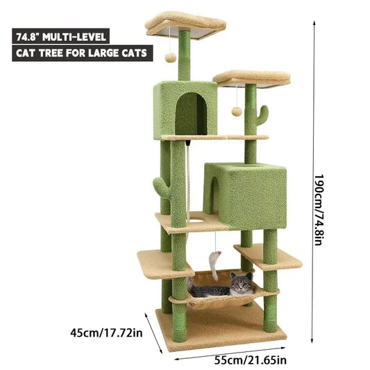 YXT 190cm Large Cat Tree Tower Home Furniture Cat Tower Pets Hammock Sisal Cat Scratching Post Climbing Frame Toy Spacious Perch
