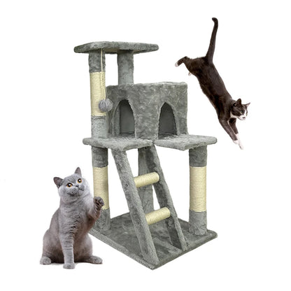 YXT Cat kitten tower with large modern widened perch, cute indoor multi-level cat activity tree, claw grinding post, small ramp